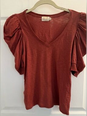 Nation LTD Rust Red V-Neck Puff Sleeve Top